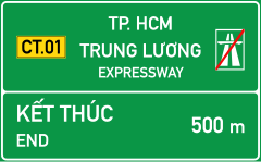 Khoảng cách đến điểm kết thúc đường cao tốc