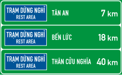 Biển báo IE.458 - Khoảng cách đến các trạm dừng nghỉ tiếp theo